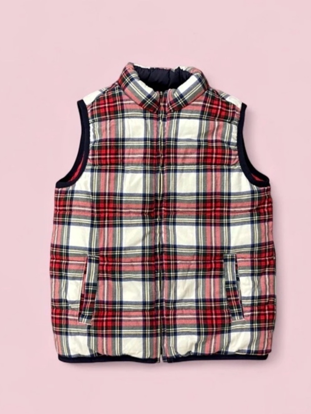 Janie & Jack Reversible Plaid Red Puffer Vest Kids Size 5/6